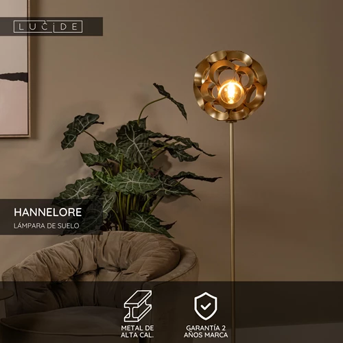 Lucide HANNELORE - Lámpara de suelo - Ø 30 cm - 1xE27 - Oro mate / Latón - USP